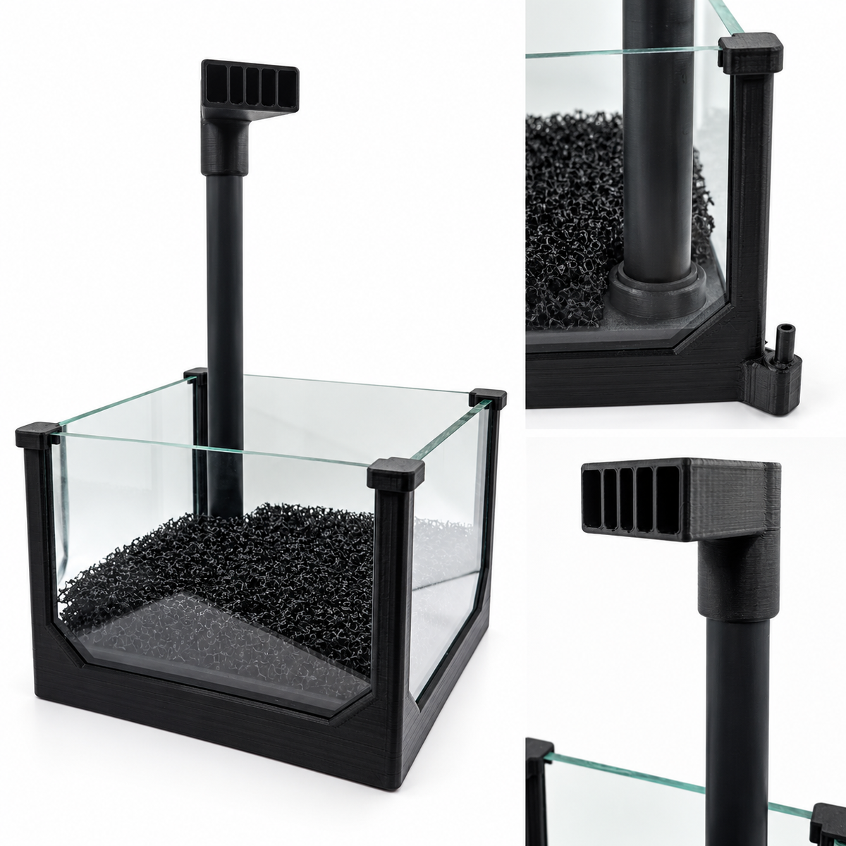 RS UGF Box L Undergravel-Filterbox 14 × 14 × 25 cm mit Glaswänden, Filterschwamm und Luftheber